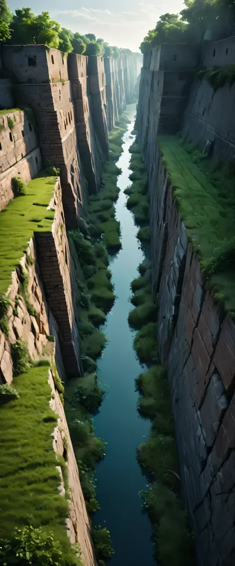 with high definition images,A deserted cliff。High resolution、8K masterpiece:1.3、 Breathtaking aerial photography:1.1、 The terrifying walled canal:1.3、 Perfect timing and suspenseful camera angles:1.2、 Detailed and photorealistic cliff walk:1.1、 RAW photos ...