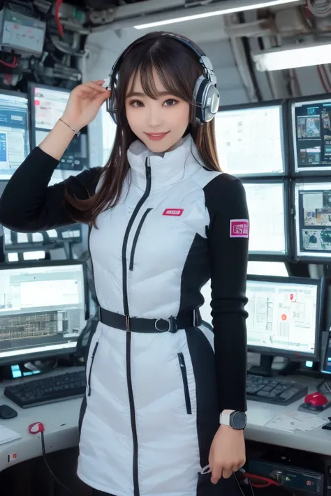 masterpiece, Highest quality, Very detailed, 8K Portrait,Japanese Android Girl,plump , Control panel,Robotic arms and legs, Blunt bangs,,break (Metallic Gray, Metallic luster, Mirror finish, Astro Best):5,headphone:5,break (Black sleeves):100,Smart Watches...