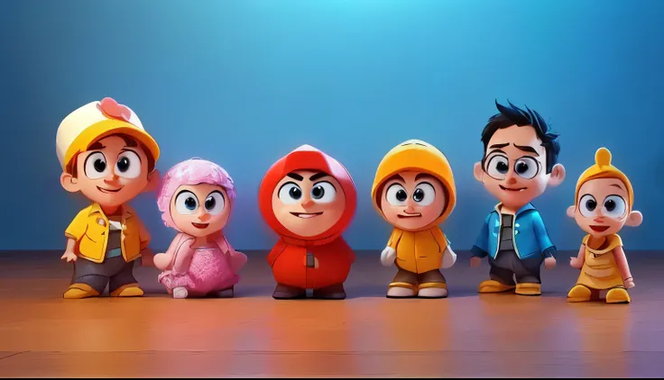 A group of cartoon characters standing in a row, 3d characterss, Animated Characters设计, pixar renderman render render, Pixar 3D animation style, pixar renderman render, 3d cartoon, pixar character design, Pixar&#39;s cute character designs, 3d characters, ...