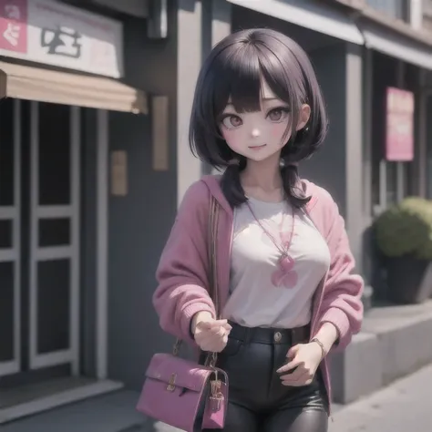 araffe girl walking down the street with a cell phone in her hand, chiho, harumi, nanae kawahara, sui ishida, yasumoto oka, kinu...