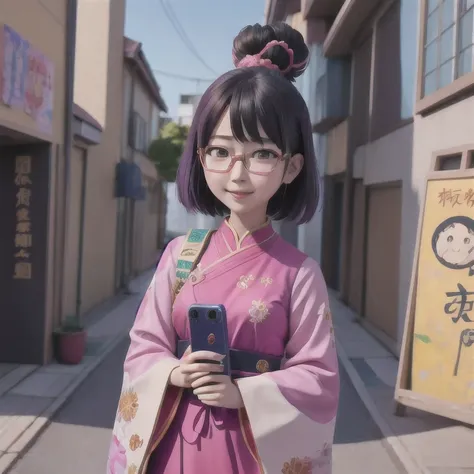 araffe girl walking down the street with a cell phone in her hand, chiho, harumi, nanae kawahara, sui ishida, yasumoto oka, kinu...