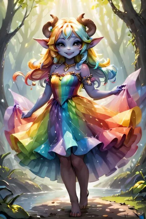 fantasy art , 8K, HD, Creature magic,coloful,rainbow,female,cute,pretty,fly,monster,faun,rainbow veil dress