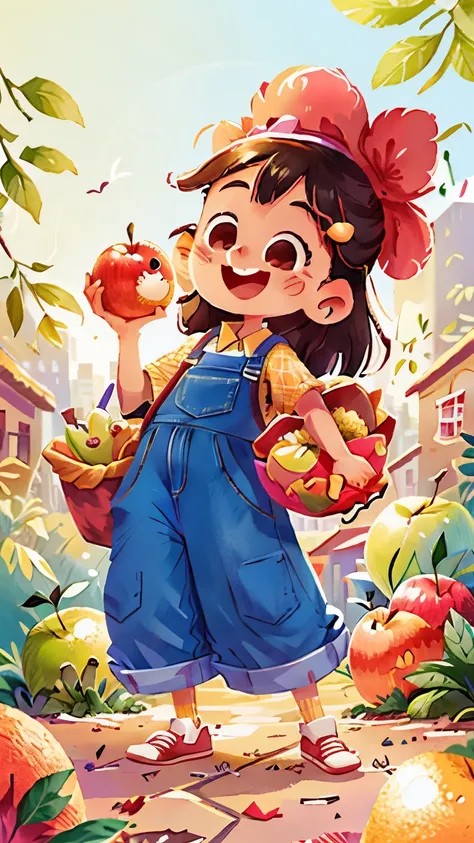 A happy and cheerful beauty goes to the city of beautiful fruits and finds a talking apple