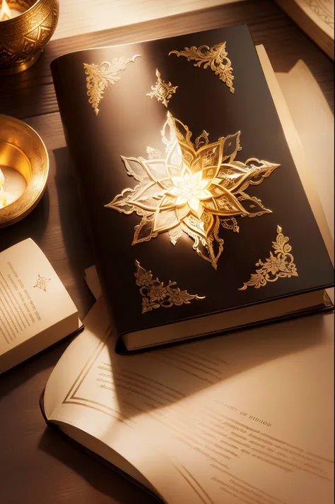 Minimalist Image of a Golden Book:

A slender, golden tome, elegantly bound in burnished metal, rests on a pristine white background. Its spine, embossed with intricate, regal designs, echoes suggestions of ancient knowledge and mystery. The pages are left...