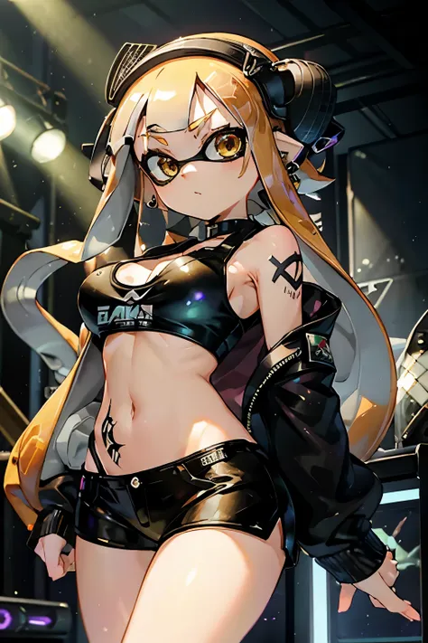 masterpiece、highest quality、high resolution、realistic:1.2, splatoon girl、rocker girl in leather jacket,slim figure、gigantic brea...