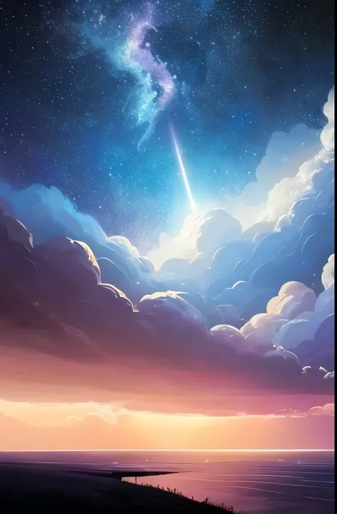 a painting of a night sky with clouds and stars, concept art by Christopher Balaskas, trending on cgsociety, space art, nebula clouds, nebula sky, space clouds, beautiful night sky, dramatic nebula sky, cosmic sky, interstellar stormy bright sky, dramatic ...