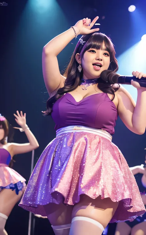 woman, Overweight, Extremely fat, Chubby, Japanese, Idol, Idol costume, Singing stage, 8K, highest quality, 超High resolution