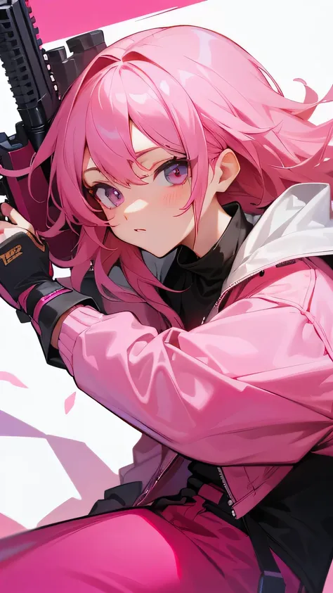 (masterpiece、Highest quality)、VTuber has a gun、Pink Hair