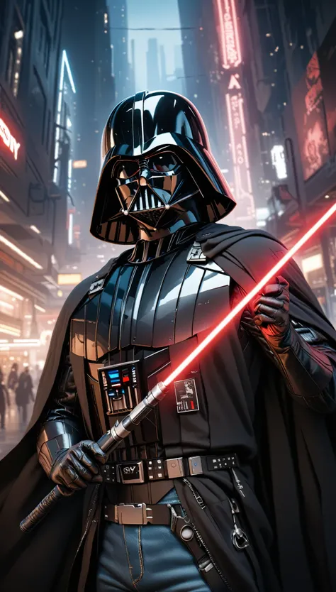 1boy,darth vader ,solo, cyberpunk style, (neon:1.2),masterpiece, intricate, highly detailed, majestic, digital photography, hdr,...