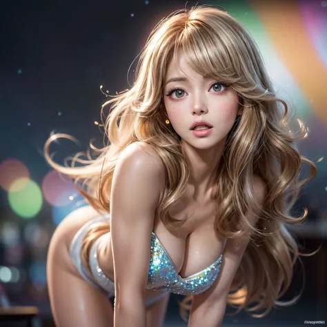 NSFW, 8k, High-level, absurd, masterpiece, best quality, primitive, very detailed CG, very detailed wallpaper, perfect lighting, Extremely detailed ((( personifying " Farrah Fawcett Majors " as a Little Girl))), MysticSight, Tyndall effect, Tyndall scatter...