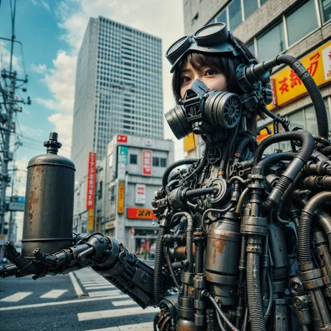 Japanese woman equipped with a simple prototype reinforced exoskeleton under development at a secret base, super realism, realistic photography, taken with Fuji film X-T30+Nokton. HDR10