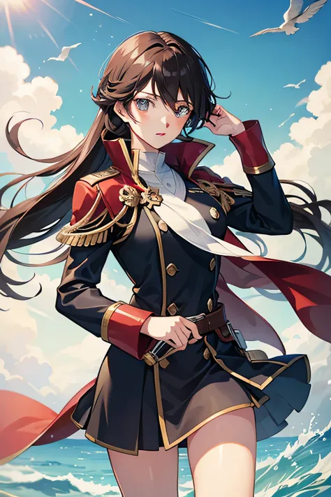 Masterpiece, Best quality, Huge breasts, Heterochromia , garreg mach monastery uniform, hand on own hip,