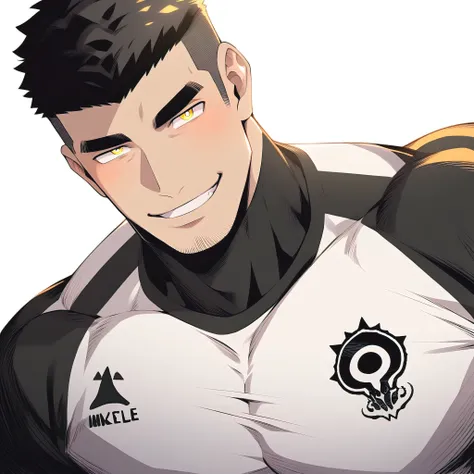 one negro, anime characters：Gyee, Hibino Kafka, One Muscle Sports Student, negro black skin, Very Black, muscular tough guy, Manliness, male focus, Grey long sleeve turtleneck tight t-shirt, Regular symmetrical pattern, Very tight, muscular male, muscular,...