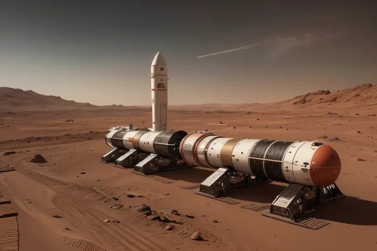 Multiple large bases on Mars，Chinese Mars base，There are many rockets，A lot of spaceships,(8K, best quality, masterpiece:1.2), (Practical, Reality:1.37), Extremely detailed，Wide-angle lens