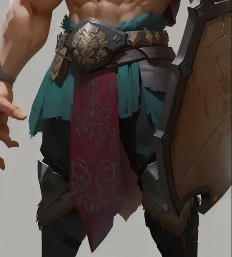 There was a man with a sword and a shield in his hand, hand painted textures on model, Barbarian, Concept art of the warrior, Detailed full body concept, Dota 2 concept art, 以Game concept art形式进行绘制, Detailed full body concept art, artstation concept, Detai...