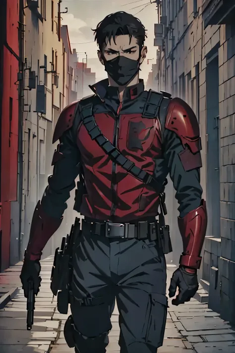 Young man, Jason Todd, a mask на глазах, night, cinematic light, black hair, a mask, red vest, robin, masterpiece, still from the film, cinematic quality, Highest quality