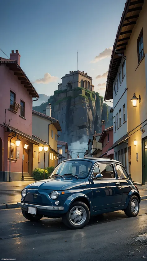 (masterpiece:1.2, highest quality),(very detailed),(((anime style))),8k,wallpaper,fiat 500,run,night,light,カーlight,(((ghibli sty...