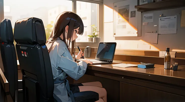 High resolution. A girl is concentrating and studying on a computer in a cafe.