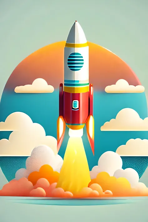 rocket launch with clouds, T-shirt design, Vector Art