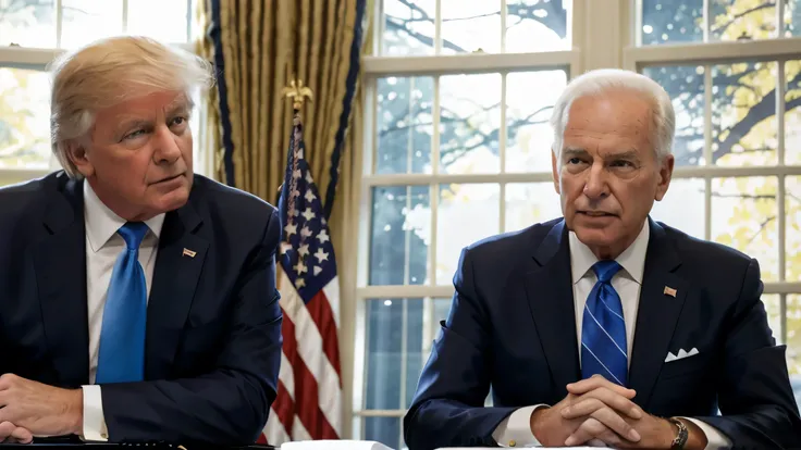 Donald Trump with Joe Biden in a press conference