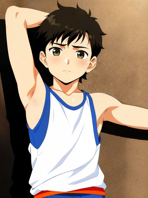 Highres, Masterpiece, Best quality at best,Best Quality,hight quality, hight detailed, Anime style, 1boy, Shota, Tie, Sleeveless vest, cafe, Seen from the front, look at viewer, (very young boy), (very small and short body), 12-year-old boys, Such a cute s...