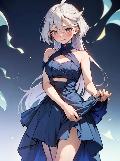 NSFW,(One Girl:1.5),miorine1、miorine rembran、Long Hair、Grey Eyes、Grey Hair、Ahoge,(Blue Party Dresses:1.5),(Perfect hands),(Perfect Anatomy),(masterpiece),(Highest quality),Embarrassed,blush,Party Venue,Luxurious mansion