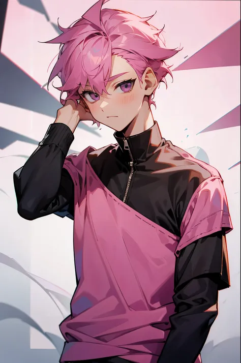 16k,boy,pink hair，casual wear