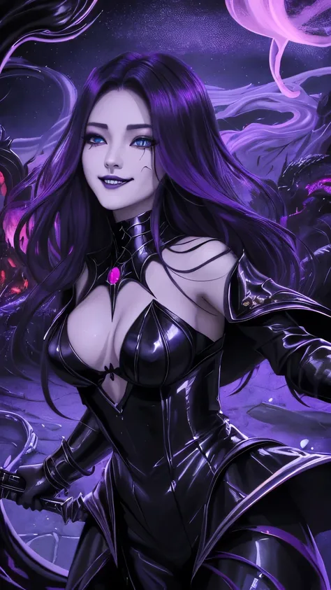 Esoteric arachnids lady, Spider Queen Elise, League of Legends, Esoteric arachnids, Combat Stance, ( body formed from metallic mauveine and metallic black liquid metallic paint twisting into a beautiful interpretation of the female figure), length, Sharp F...