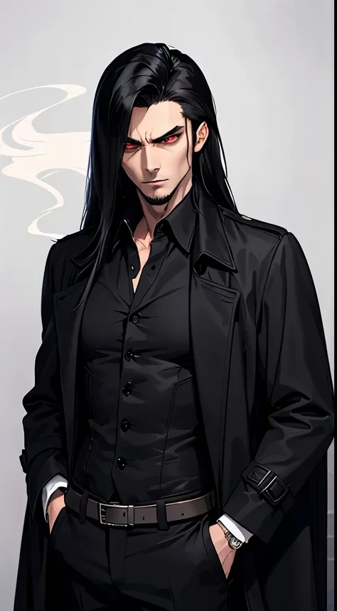 (((long hair))), vampire, one handsome young man of 30 years old ((thin body)), ((long black straight hair)), ((red eyes)), ((bl...