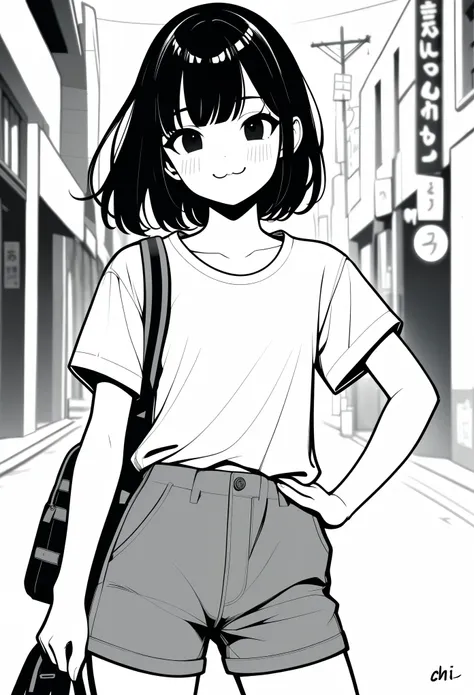 ​masterpiece, best quality, 1girl, jyt:3, grayscale, style: manga, japanese, chi no wadachi, black eyes, street, iced, black hai...