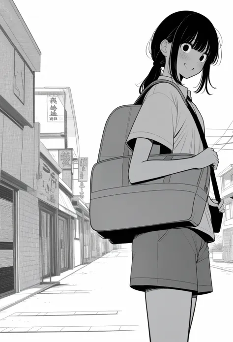 masterpiece, best quality, 1girl, mamerakkkkko, grayscale, style: manga, japanese, chi no wadachi, black eyes, street, iced, bla...