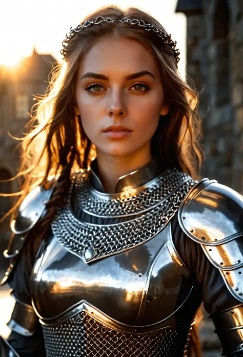 (masterpiece), (extremely intricate:1.3), (realistic), portrait of a girl, the most beautiful in the world, (medieval armor), metal reflections, upper body, outdoors, intense sunlight, far away castle, professional photograph of a stunning woman detailed, ...