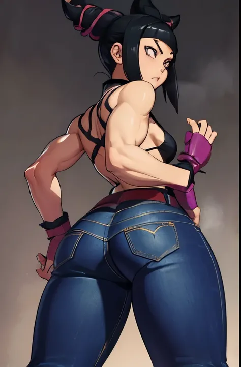 Juri, Fighint pose, (((tiny short jeans))), big ass, muscular, strong face