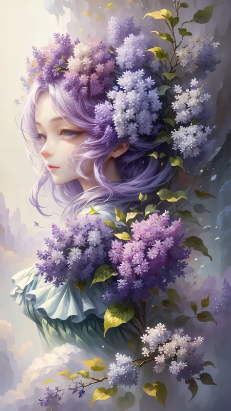 Original，（Implications：1.1），（best quality），（masterpiece：1.1），（Extremely detailed CG unity 8k wallpaper），（One color：1.2），lilac，lilac petals，landscape，