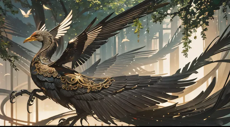 Mechanical Bird, Precision crafted、Decorated with decorative gears, Taking Off in the Clockwork Forest. Metal wings flapping in perfect sync, 真鍮と銅のwood々A metallic sound echoes through the dense foliage of. Fly through this surreal world, Polished bronze bi...