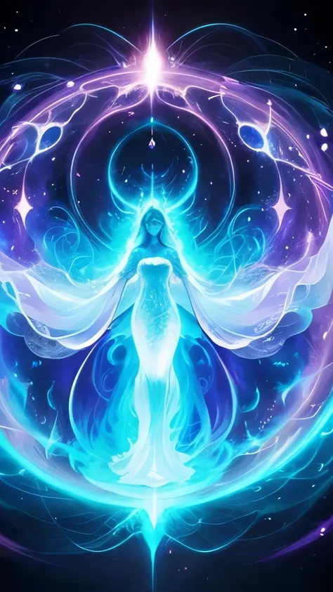 a woman in a long dress is standing in a swirling vortex, astral ethereal, flowing magical robe, channeling swirling energy, astral appearance, wearing flowing robes, portal to the ethereal realm, ethereal and otherworldly, strange ethereal being, flowing ...