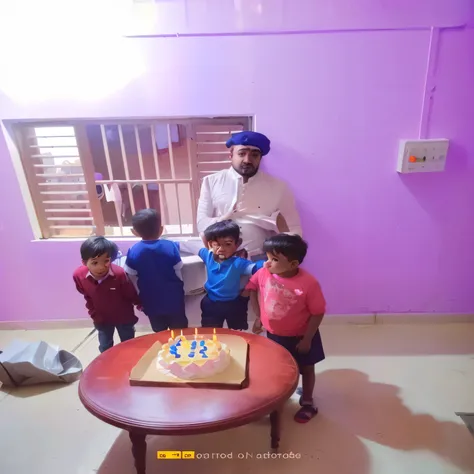 there are three children standing in front of a cake on a table, birthday party, at a birthday , 5 years old, celebrating a birthday, happy birthday, he is 3 5 years old, he is about 3 0 years old, he is about 30 years old, vinayak, he is about 2 5 years o...