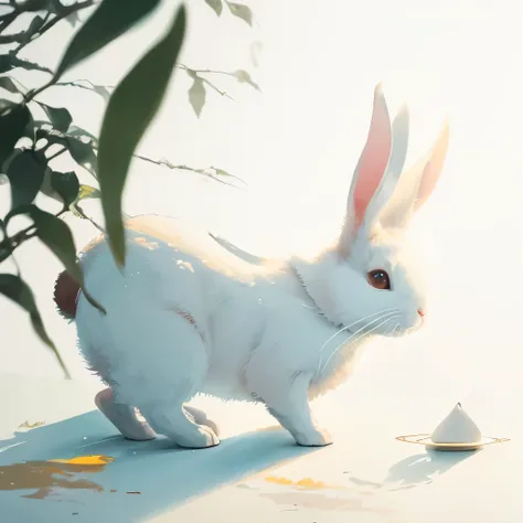 a close up of a painting of a rabbit on a white surface, by Ohara Koson, by Koson Ohara, by Wu Shixian, by Takeuchi Seihō, by Kaigetsudō Ando, by Yang Buzhi, tyrus wong, by Ogata Kenzan, By Goyo Hashiguchi