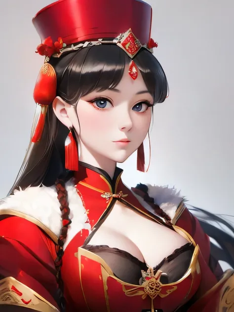 a close up of a woman in a red dress with a hat, beautiful render of tang dynasty, ancient chinese princess, kazakh empress, a young woman as genghis khan, ((a beautiful fantasy empress)), chinese empress, chinese princess, ancient chinese beauties, inspir...