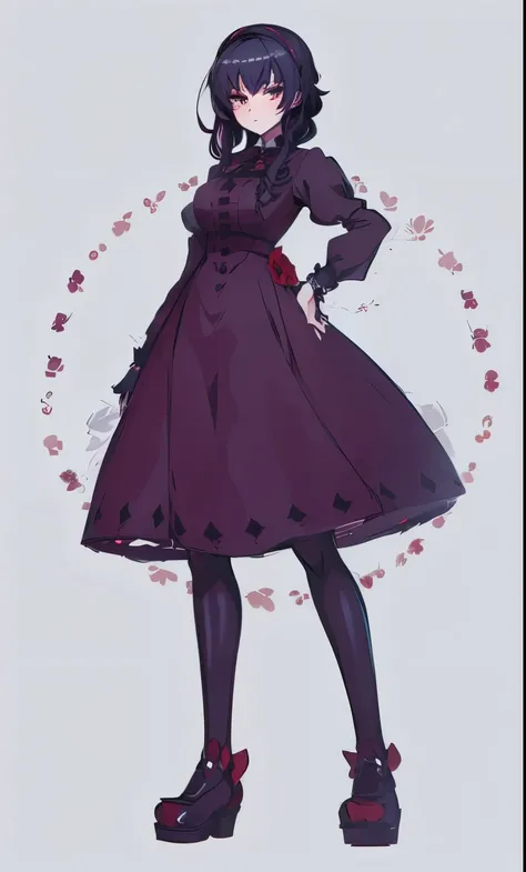 anime - imagen de estilo de una mujer con un vestido negro, Chica anime wearing a black Victorian dress with red tie, (Chica anime), 1 17 year old anime goth girl, Chica anime, mujer anime, personaje de anime femenino, cartoon style illustration, crimson e...