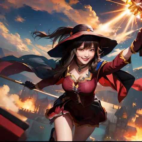 Realistic, Megumin, Super detailed, masterpiece, high quality, smile