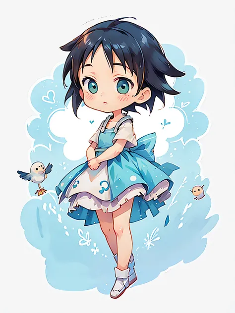 Makoto Shinkai style, Kawaii Design, most beautiful girl ever、Chibi, birdie、High walls