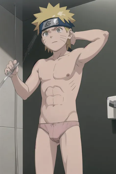 Naruto, shirtless, underpants, rose thong, showering, 12-year-old boys,