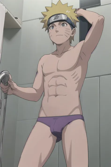 Naruto, shirtless, underpants, lavender thong, showering, 12-year-old boys,