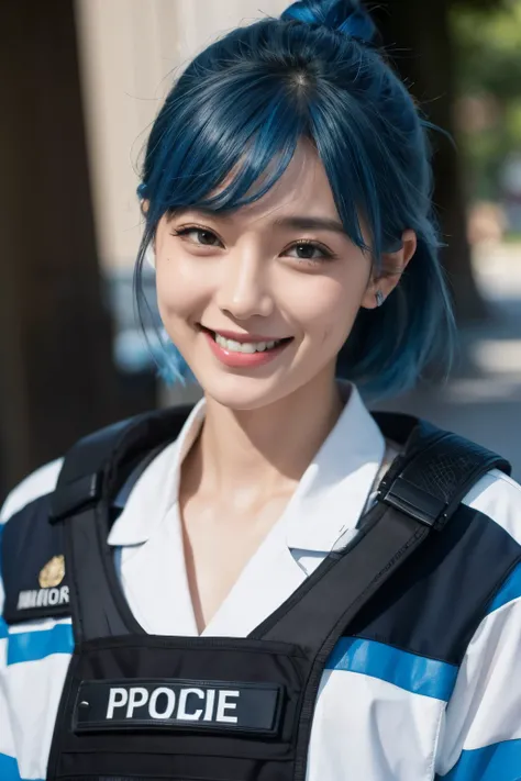 Police　wood　the way　Blue Hair　　smile