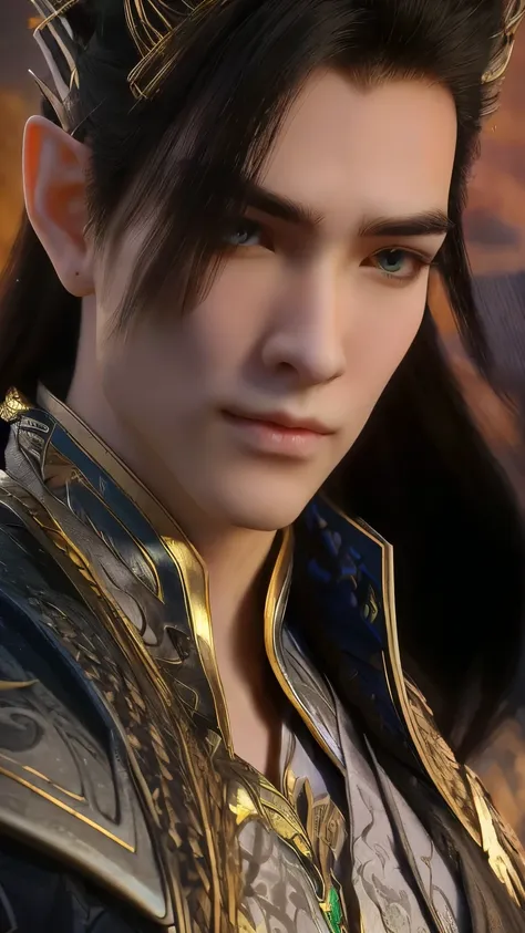 a close up of a person with a very long hair, heise jinyao, trendin on artstation, a portrait of a male elf, inspired by yang ji...