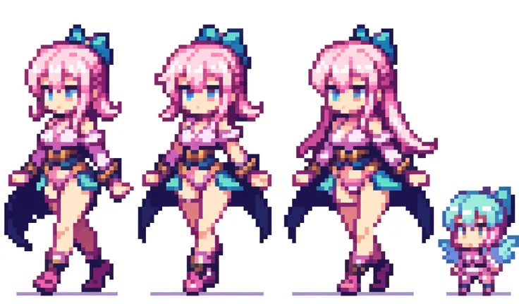 masterpiece , best quality , pixel , pixel art , xiangsu , xiang su , sequence frames , side , oblique view , 1 girl , fantasy clothes , full body , white background , heroine , deformed , sexy , chibi , Highly Exposed , angel , pink clothes , pink hair , ...