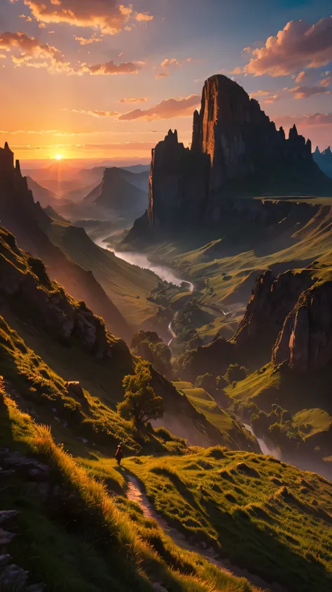 Highest quality,Fantasy,Vast land,Sunset