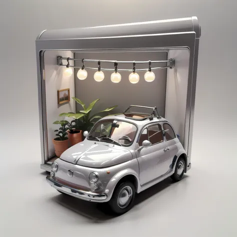 (masterpiece,highest quality,highest quality),fiat 500 plastic model,isometric 3d diorama,gentle lighting,it is displayed in a s...