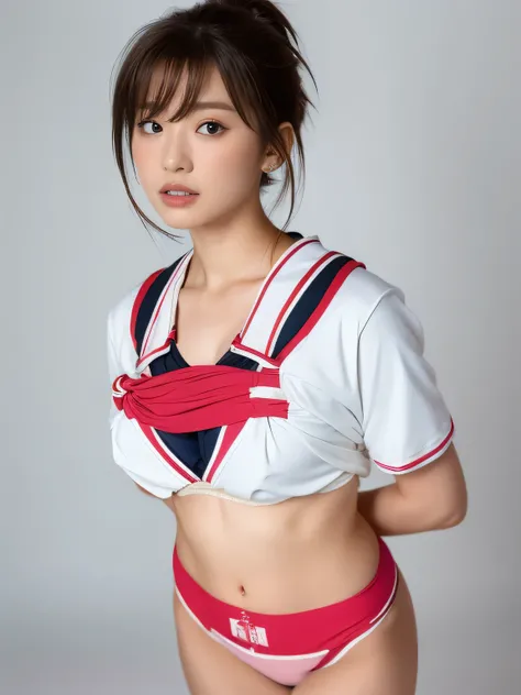 ((Single-lens reflex camera, Wide-angle photography, Uplifting, Gravure photoshoot, Sex Photo, Take a full body photo:1.5)),
(Wearing a cute volleyball team uniform, Emphasize the chest:1.8),
(No bra, The shape of the nipples is visible,Beautiful thighs,Ul...